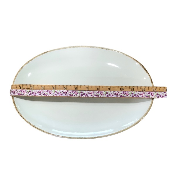 Williams Sonoma Platter 13” Off White Cream Tan Brown Band Edge Spring Easter - Picture 3 of 8